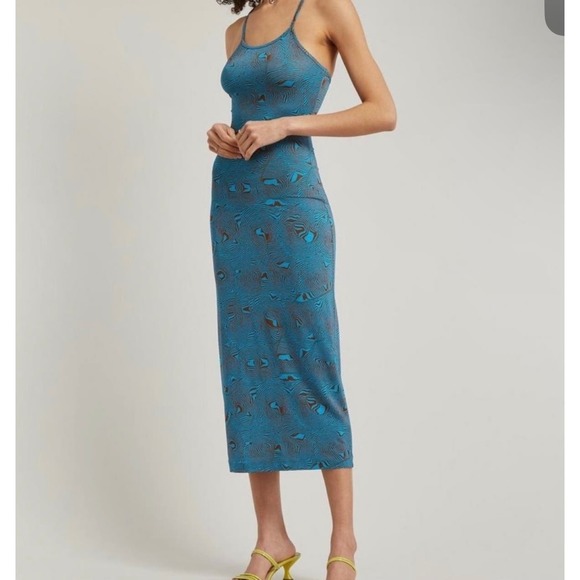 Paloma Wool Luz Slinky Midi Dress Size Large Zebra Print Mosaic Blue 90s Y2K - Picture 11 of 16